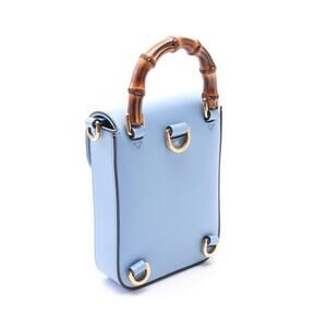 Gucci Handle Blue Leather Handbag 2way Bamboo Top